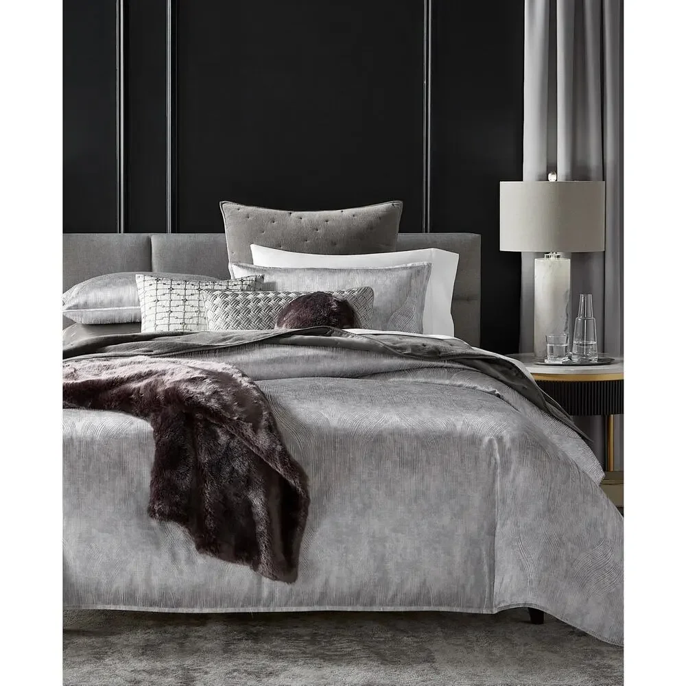 Hotel Collection Linear Ogee Full/Queen Comforter Set Gray 3pc Luxury Bedding